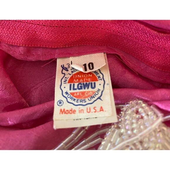 Vintage 1970's Pink Fuchsia Beaded Fringe Dress Size 10 Made In USA - Picture 4 of 11